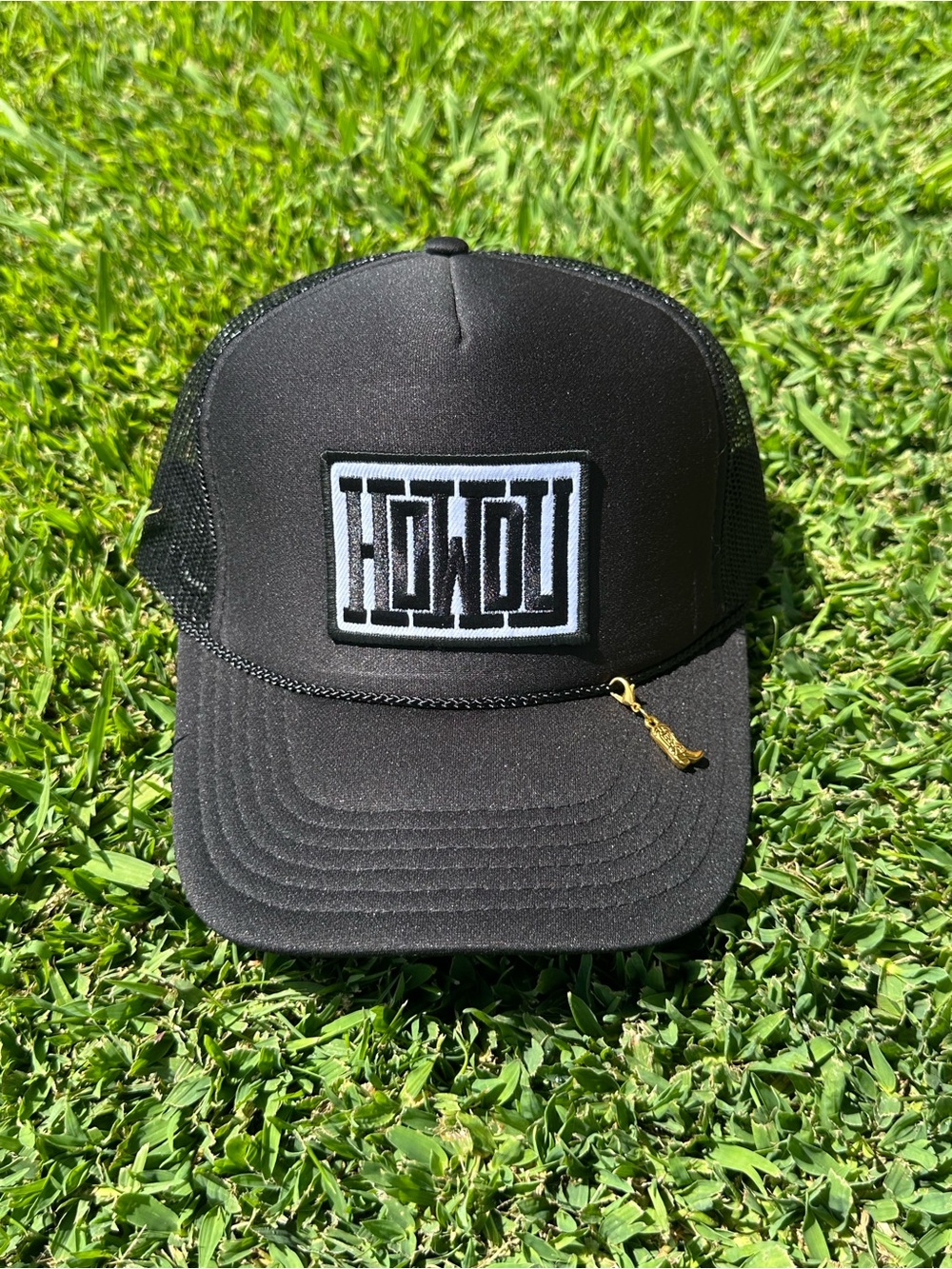 OTTO Black Trucker Cap with Contrast HOWDY Patch and Gold Boot 👢 Accent